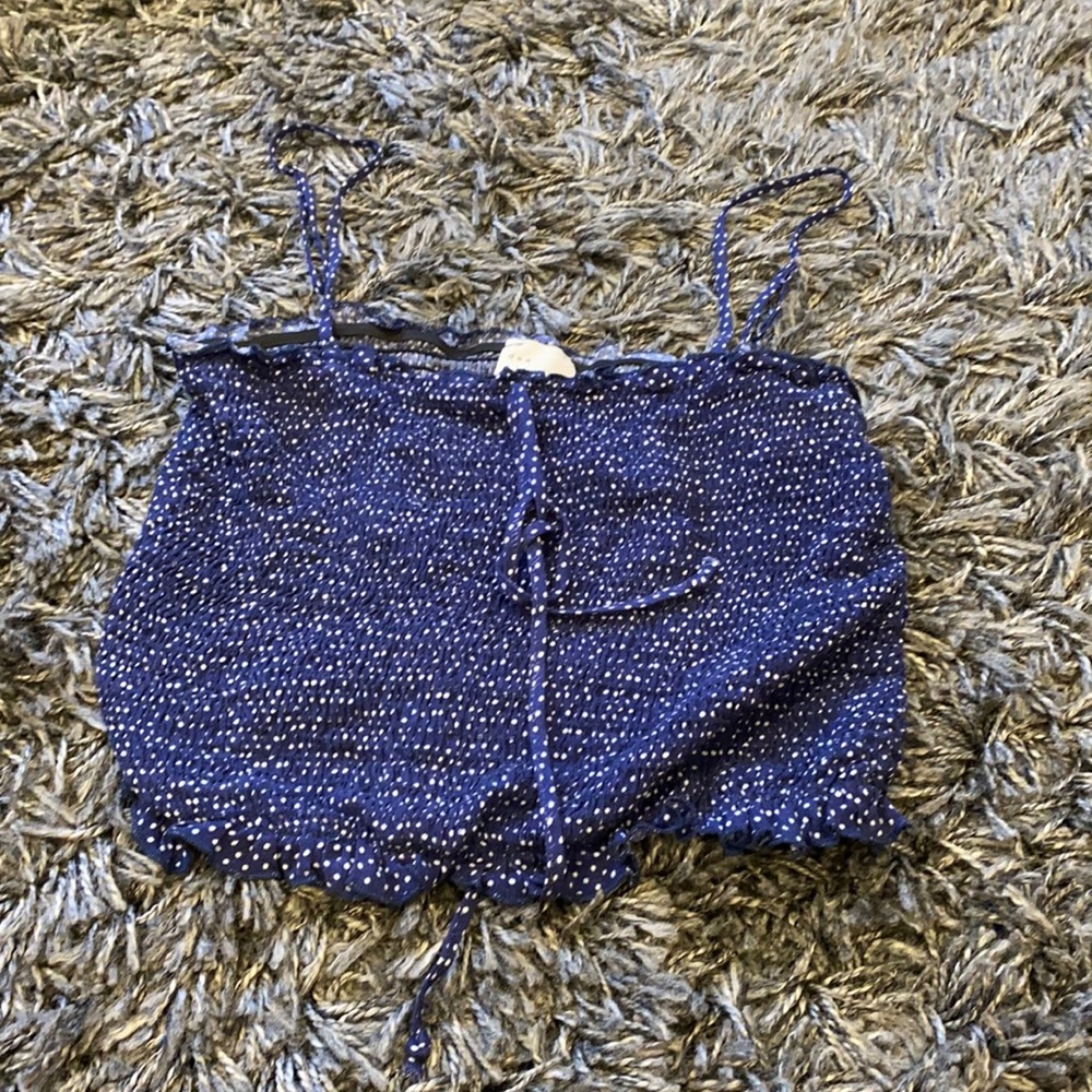 Dee Elly PolkaDot Smocked Spaghetti Strap Crop Top